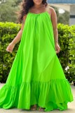 Зеленое сексуальное повседневное однотонное длинное платье с открытой спиной на тонких бретелях