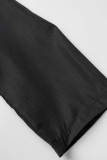 Schwarze Casual Street Solide Patchwork-Ketten Turn-Back-Kragen-Oberbekleidung