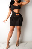 Brown Sexy Solid Bandage Hollowed Out See-through Backless Spaghetti Strap Sleeveless Dress