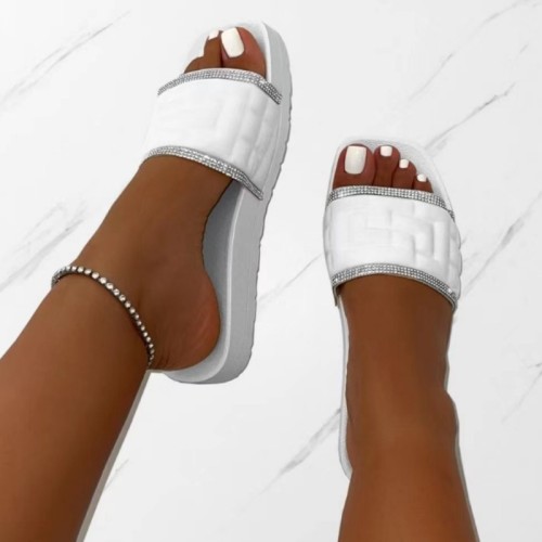 White Casual Patchwork Solid Color Rhinestone Square Comfortable Shoes