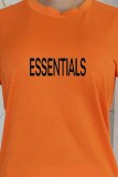 Orange Casual Print Fold Letter O Neck Short Sleeve Two Pieces