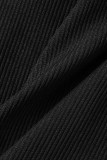 Zwarte sexy effen patchwork-gesp-vouw-kraag-magere bodysuits