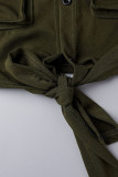 Verde fluorescente Casual Solid Bandage Patchwork Pocket Buckle Turndown Collar Manica corta Due pezzi