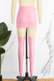 Falda de color sólido convencional de cintura alta ajustada básica informal sexy rosa (con calcetines)