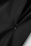 Negro casual elegante sólido patchwork doblar cintura alta tipo A fondo de color sólido