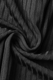 Robes à manches longues à col rond et à plumes solides noires sexy