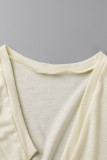 Camisetas damasco casuais sólidas básicas com nó e decote em V