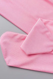 Gonna tinta unita convenzionale a vita alta magro di base casual sexy rosa (con calzini)