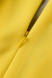 Желтая элегантная сплошная лоскутная складка с прямыми комбинезонами с поясом v-образным вырезом