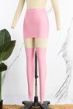 Rosa Sexig Casual Solid Basic Skinny Hög midja Konventionell enfärgad kjol (med strumpor)