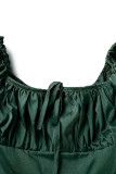 Green Sweet Solid Patchwork Frenulum Fold Colletto quadrato Una linea di abiti