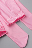 Falda de color sólido convencional de cintura alta ajustada básica informal sexy rosa (con calcetines)