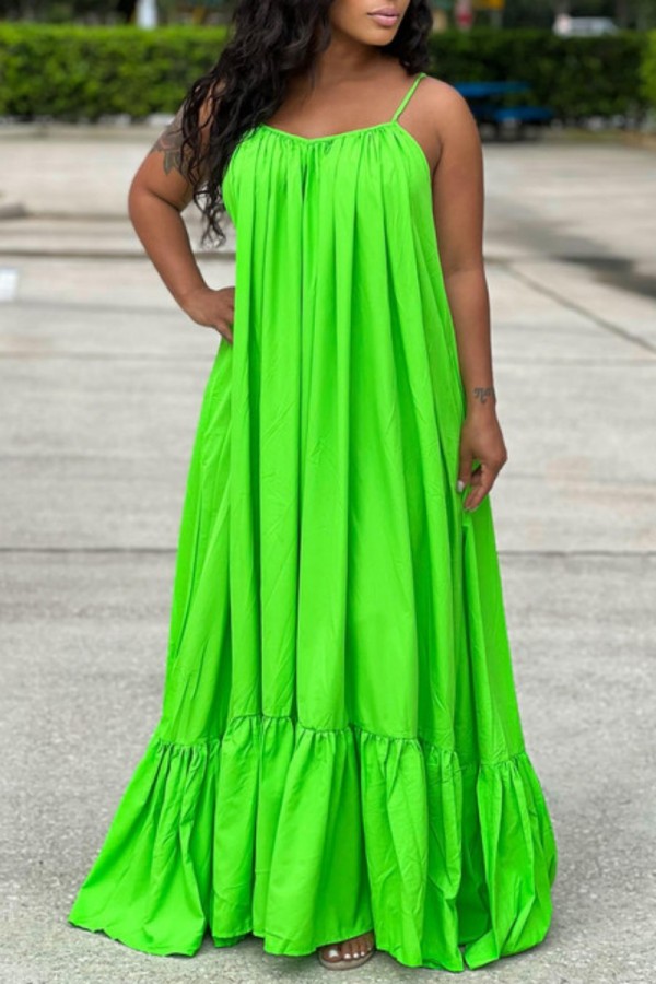 Grüne sexy lässige feste rückenfreie Spaghetti-Träger-lange Kleid-Kleider