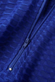 Blu casual tinta unita patchwork cerniera colletto manica corta due pezzi