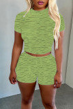 Green Sexy Solid Patchwork See-through O Neck Short Sleeve Two Pieces