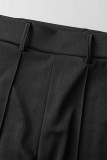 Patchwork solido nero sexy da strada con colletto rovesciato cintura manica corta due pezzi