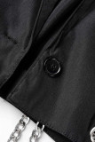 Svarta Casual Street Solid Patchwork-kedjor Ytterkläder med bakkrage