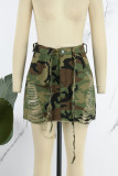 Camouflage Casual Camouflage Print Ripped Skinny High Waist Conventional Full Print Skirts