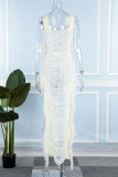 Белое сексуальное сплошное выдолбленное пляжное платье с открытой спиной и U-образным вырезом Платья