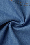 Blauwe casual effen patchwork pocket gesp turndown kraag korte mouw tweedelig