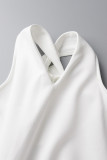 Robes droites décontractées blanches à pompons solides en patchwork
