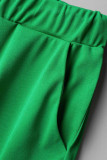 Due pezzi a maniche lunghe con scollo a V casual tinta unita verde