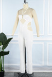 Witte sexy casual stevige bandage uitgeholde rugloze halter reguliere jumpsuits