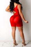 Red Sexy Solid Bandage Hollowed Out See-through Backless Spaghetti Strap Sleeveless Dress