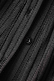 Vestidos pretos sexy de penas sólidas com decote em O e manga comprida