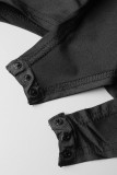Negro sexy patchwork perforación en caliente transparente medio cuello alto manga larga dos piezas
