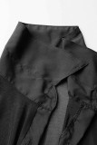Fivela de patchwork preto sexy sólido transparente transparente manga longa duas peças