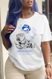 T-shirts bleu marine Street Simplicity Print Skull Patchwork O Neck