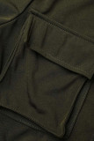 Army Green Casual Solid Bandage Patchwork Pocket Buckle Turndown Collar Manica corta Due pezzi