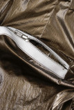 Brown Street Solid Patchwork Zipper Normale einfarbige Unterteile mit hoher Taille