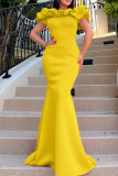 Yellow Casual Elegant Solid Patchwork Off the Shoulder Trumpet Mermaid Dresses