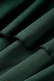 Verde Doce Patchwork Sólido Frênulo Dobra Gola Quadrada Vestidos Linha A