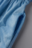 Blauwe casual effen patchwork gevouwen halster rechte jumpsuits