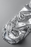 Серебряные повседневные однотонные однотонные брюки средней талии со средней посадкой