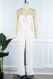 Witte sexy casual stevige bandage uitgeholde rugloze halter reguliere jumpsuits
