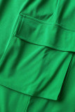 Зеленый Повседневная однотонная Пэчворк V-образный вырез Длинный рукав Из двух частей