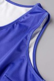 ブルー カジュアル デイリー ストライプ プリント ベーシック Oネック ベストドレス プラスサイズドレス