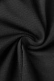 Черный Повседневный Однотонный Пэчворк с круглым вырезом и вышивкой Из двух частей С коротким рукавом
