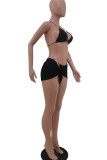 Black Sexy Solid Bandage Patchwork Asymmetrical 3 Piece Sets