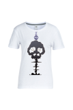 Grey Casual Street Skull Patchwork O Neck T-Shirts