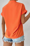 Tangerine Red Casual Solid Patchwork Buckle Mandarin Collar Tops
