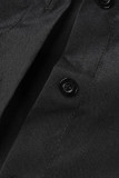 Zwart casual effen patchwork shirt kraag tops