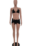 Black Sexy Solid Bandage Patchwork Asymmetrical 3 Piece Sets