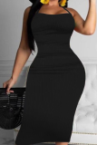 Zwarte sexy effen patchwork spaghettibandje kokerrok Grote maten jurken