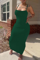 Green Sexy Solid Patchwork Spaghetti Strap Pencil Skirt Plus Size Dresses