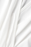 Branco casual sólido patchwork decote em V reto macacão